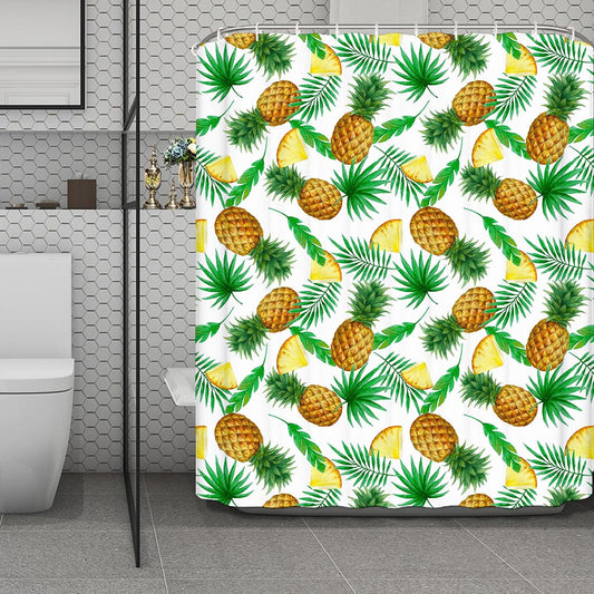 White Watercolor Pineapple Pattern Print Polyester Shower Curtain