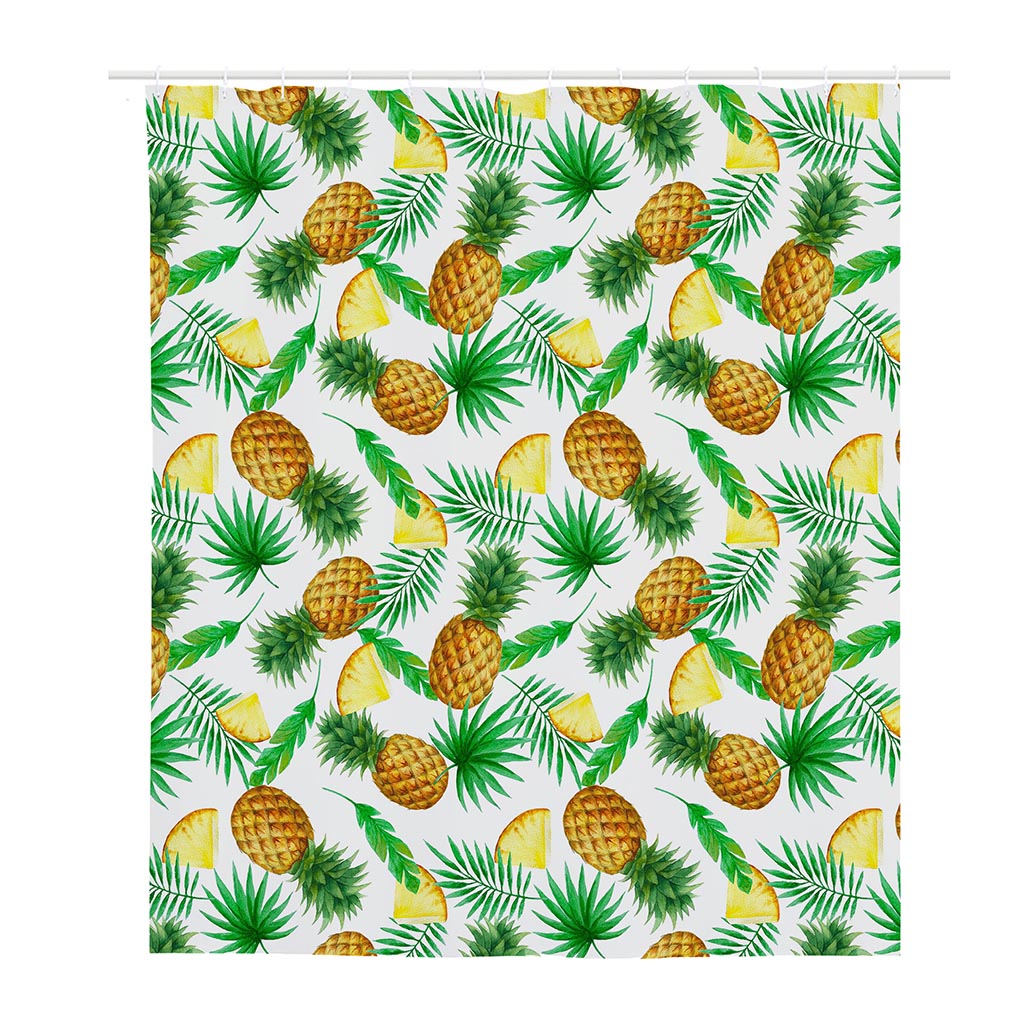 White Watercolor Pineapple Pattern Print Polyester Shower Curtain