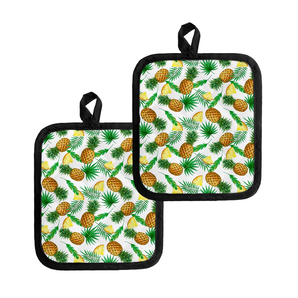 White Watercolor Pineapple Pattern Print Pot Holders
