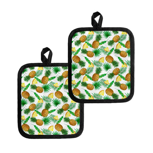 White Watercolor Pineapple Pattern Print Pot Holders