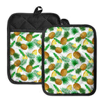 White Watercolor Pineapple Pattern Print Pot Holders With Pocket