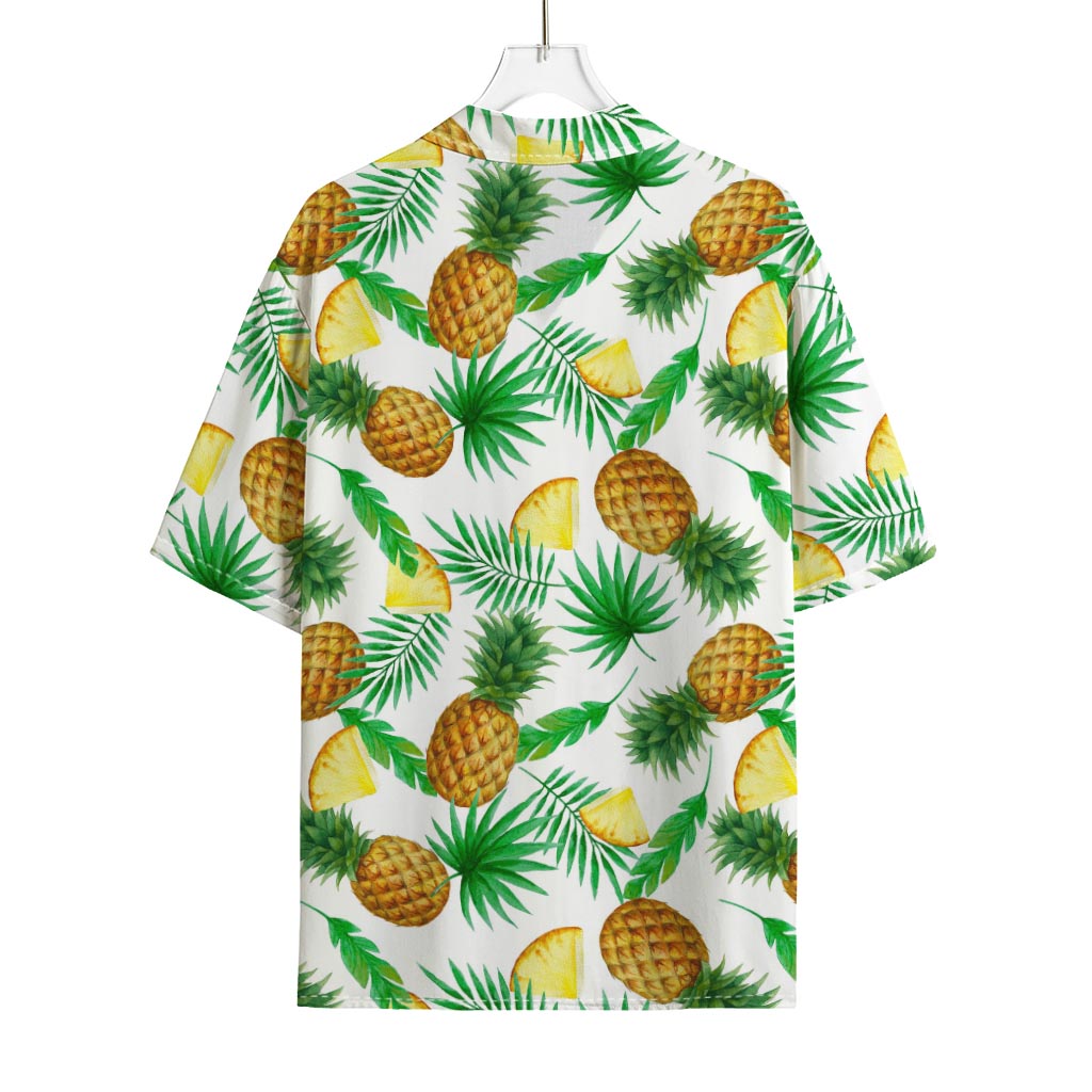 White Watercolor Pineapple Pattern Print Rayon Hawaiian Shirt