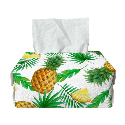 White Watercolor Pineapple Pattern Print Rectangle Tissue Box Cover