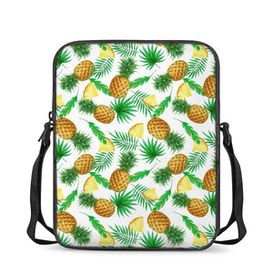 White Watercolor Pineapple Pattern Print Rectangular Crossbody Bag