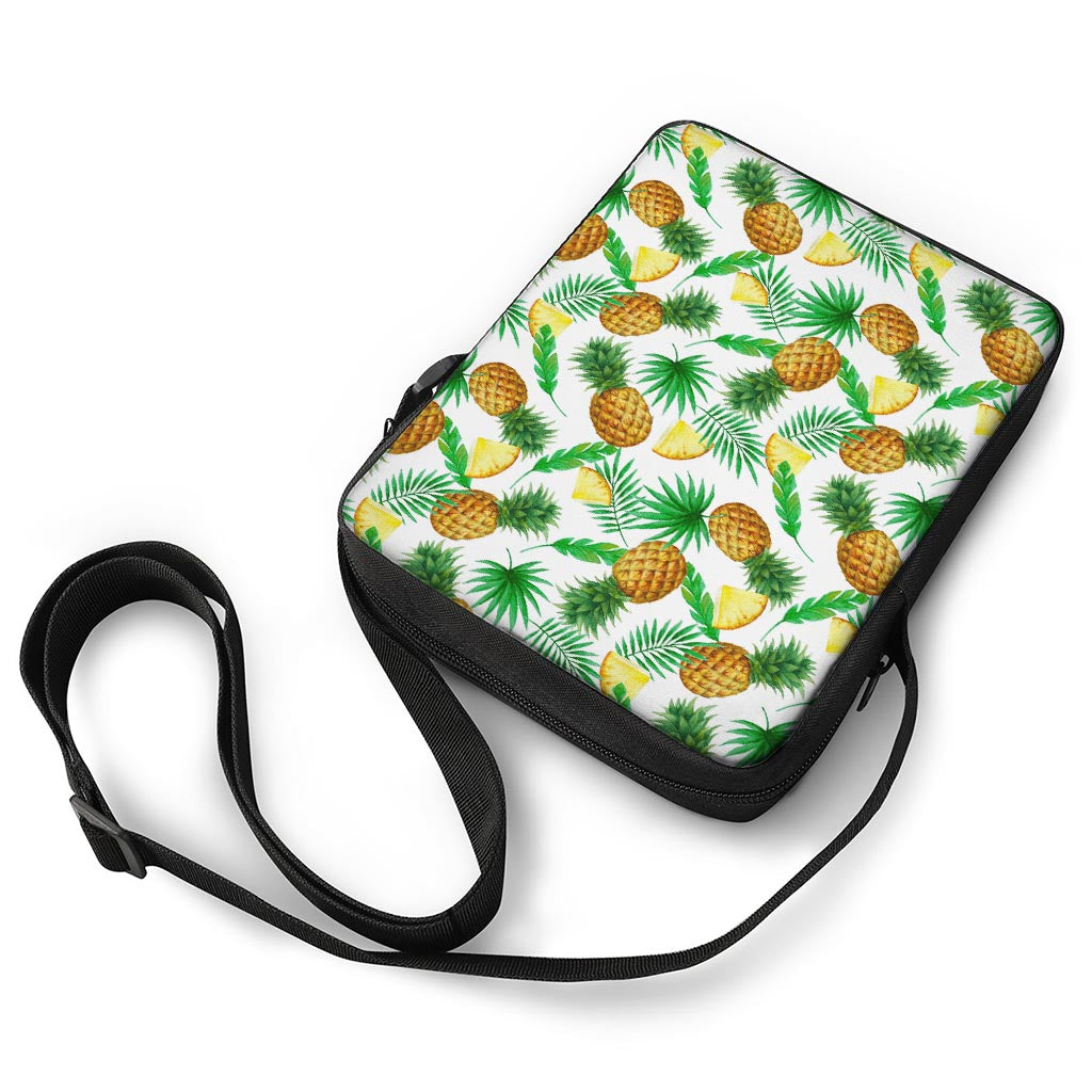 White Watercolor Pineapple Pattern Print Rectangular Crossbody Bag