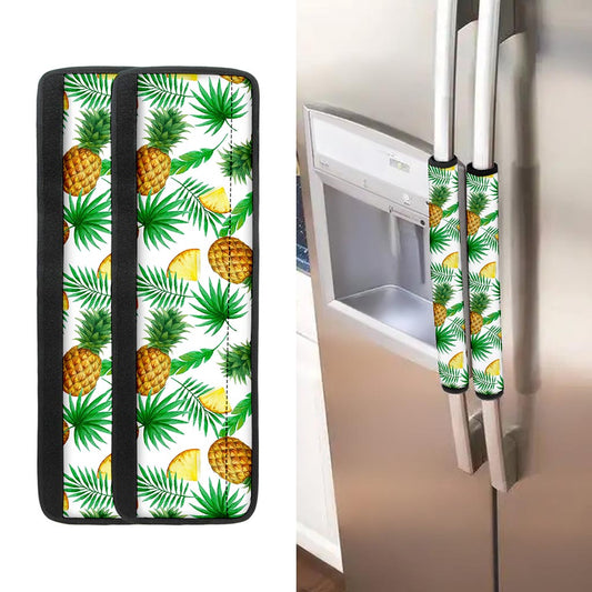 White Watercolor Pineapple Pattern Print Refrigerator Handle Covers