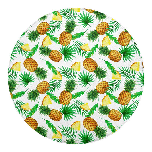 White Watercolor Pineapple Pattern Print Round Blanket