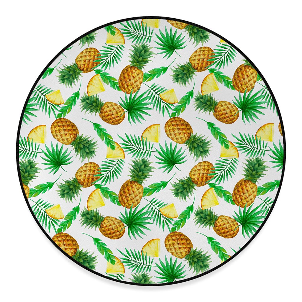 White Watercolor Pineapple Pattern Print Round Floor Mat