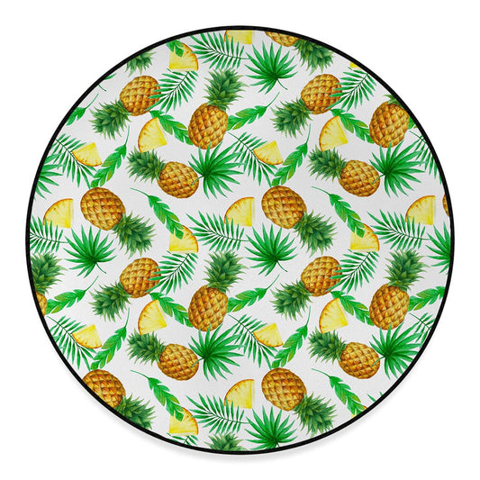 White Watercolor Pineapple Pattern Print Round Floor Mat
