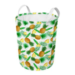 White Watercolor Pineapple Pattern Print Round Laundry Basket