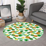 White Watercolor Pineapple Pattern Print Round Rug