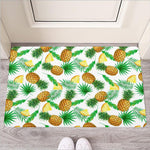 White Watercolor Pineapple Pattern Print Rubber Doormat