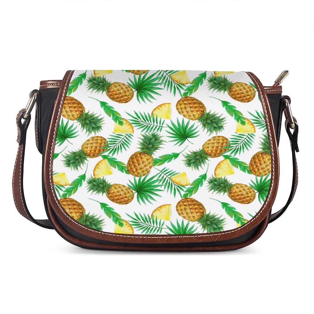 White Watercolor Pineapple Pattern Print Saddle Bag