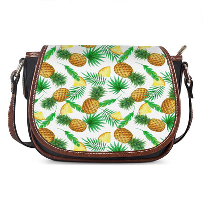 White Watercolor Pineapple Pattern Print Saddle Bag