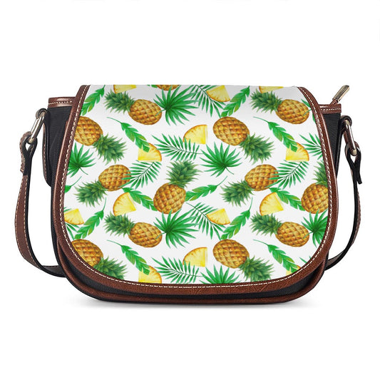 White Watercolor Pineapple Pattern Print Saddle Bag