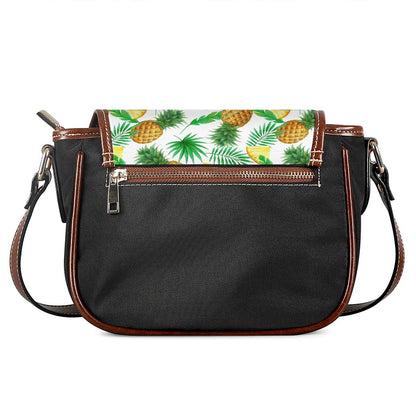 White Watercolor Pineapple Pattern Print Saddle Bag
