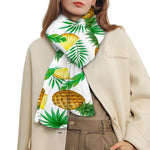 White Watercolor Pineapple Pattern Print Scarf