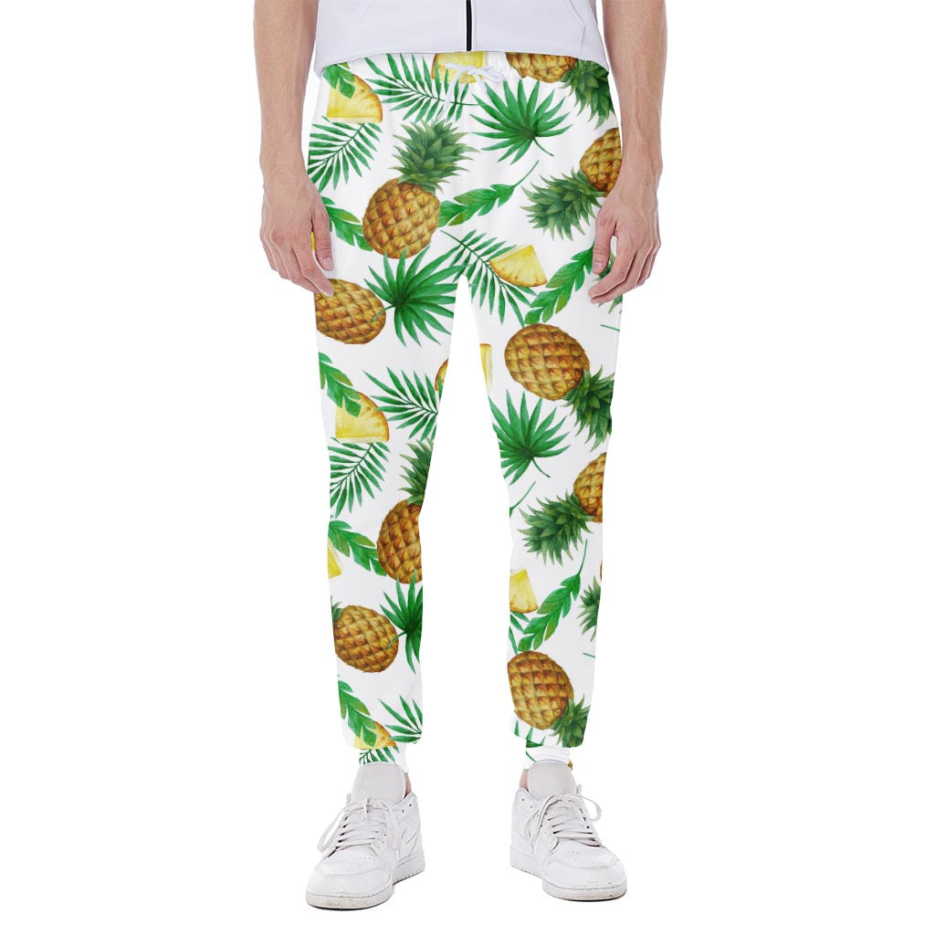 White Watercolor Pineapple Pattern Print Scuba Joggers