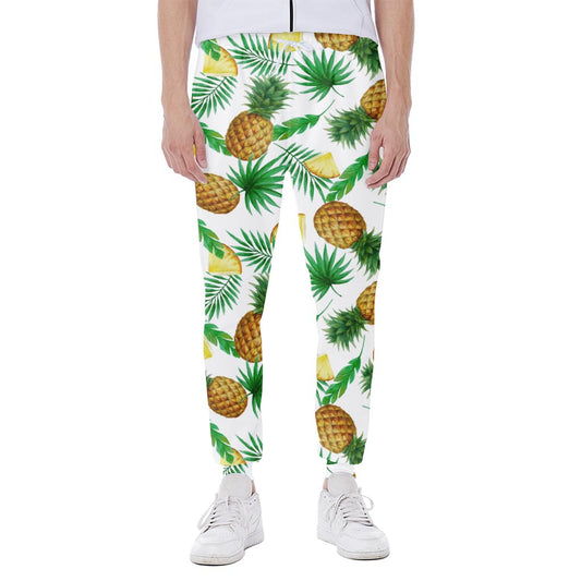 White Watercolor Pineapple Pattern Print Scuba Joggers