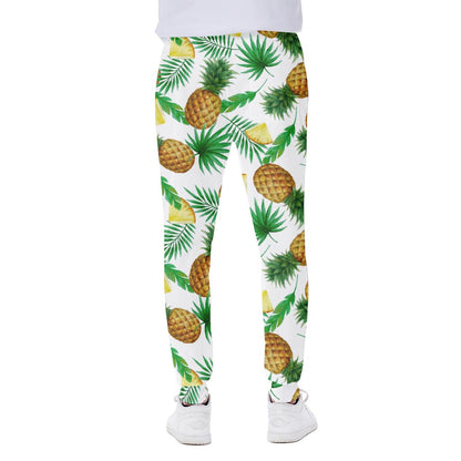 White Watercolor Pineapple Pattern Print Scuba Joggers