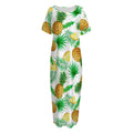 White Watercolor Pineapple Pattern Print Short Sleeve Long Nightdress