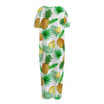 White Watercolor Pineapple Pattern Print Short Sleeve Long Nightdress