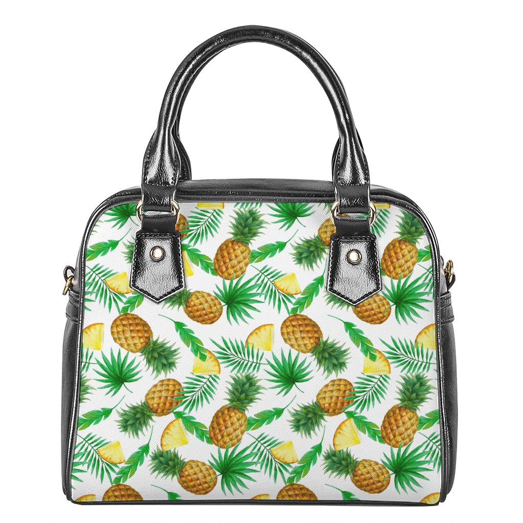 White Watercolor Pineapple Pattern Print Shoulder Handbag