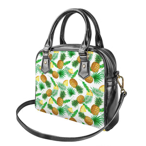 White Watercolor Pineapple Pattern Print Shoulder Handbag