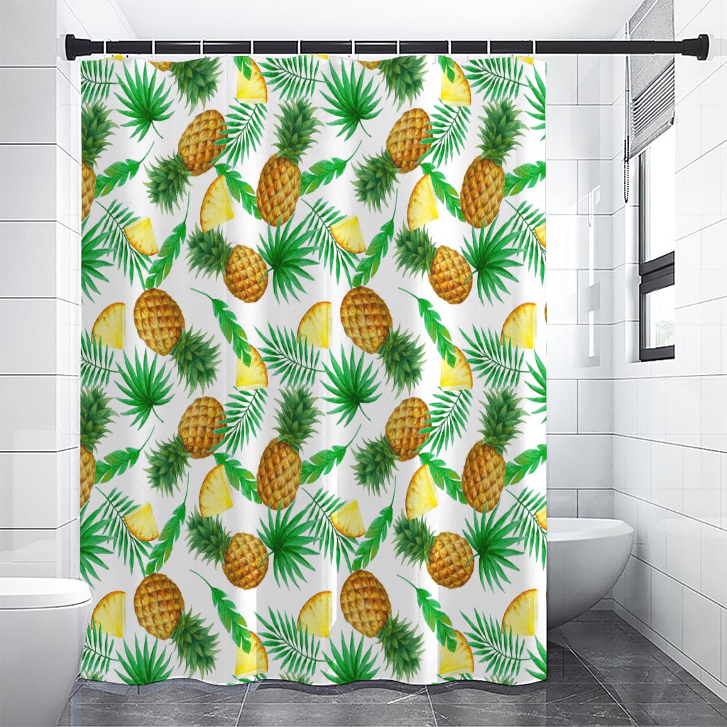 White Watercolor Pineapple Pattern Print Shower Curtain