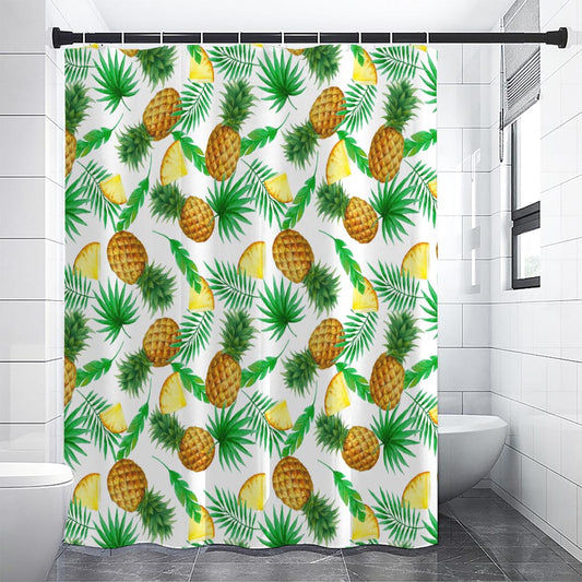 White Watercolor Pineapple Pattern Print Shower Curtain