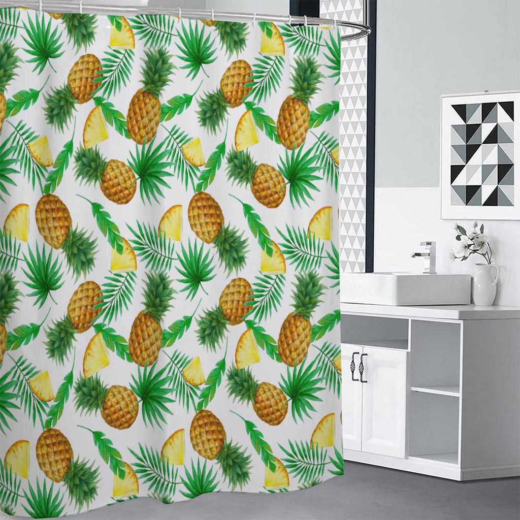 White Watercolor Pineapple Pattern Print Shower Curtain
