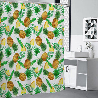 White Watercolor Pineapple Pattern Print Shower Curtain