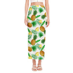 White Watercolor Pineapple Pattern Print Side Slit Maxi Skirt