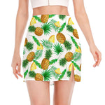 White Watercolor Pineapple Pattern Print Side Slit Mini Skirt