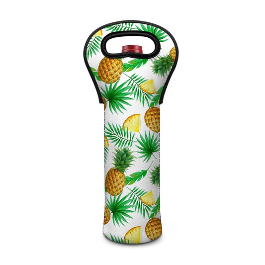 White Watercolor Pineapple Pattern Print Single Neoprene Wine Tote