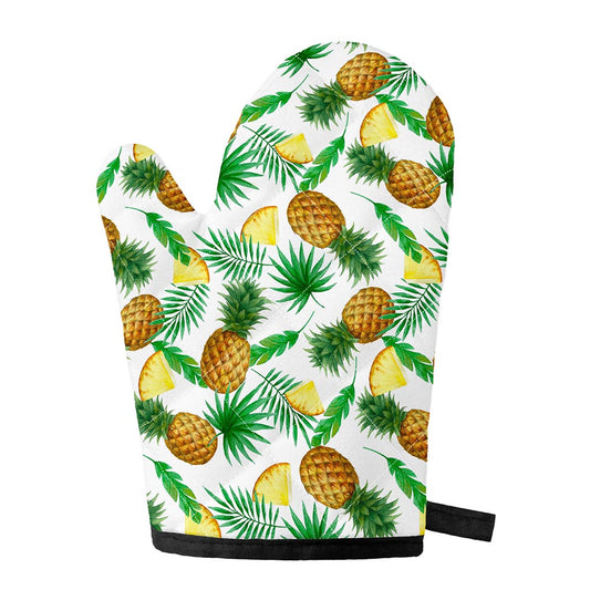 White Watercolor Pineapple Pattern Print Single Oven Mitt