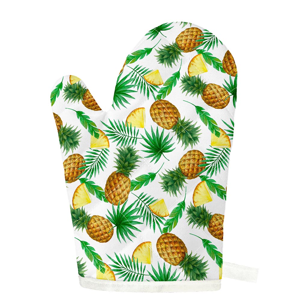 White Watercolor Pineapple Pattern Print Single Oven Mitt