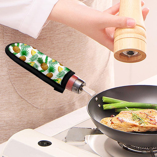 White Watercolor Pineapple Pattern Print Skillet Handle Cover