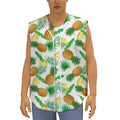 White Watercolor Pineapple Pattern Print Sleeveless Baseball Jersey