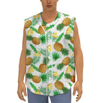 White Watercolor Pineapple Pattern Print Sleeveless Baseball Jersey