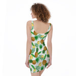 White Watercolor Pineapple Pattern Print Sleeveless Bodycon Dress