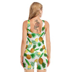 White Watercolor Pineapple Pattern Print Sleeveless One Piece Swimsuit