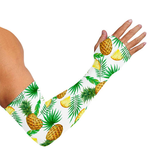 White Watercolor Pineapple Pattern Print Sun Protection Arm Sleeves