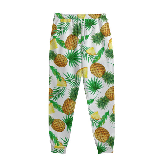 White Watercolor Pineapple Pattern Print Sweatpants