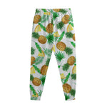White Watercolor Pineapple Pattern Print Sweatpants