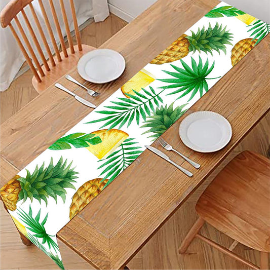 White Watercolor Pineapple Pattern Print Table Runner