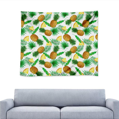White Watercolor Pineapple Pattern Print Tapestry