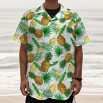 White Watercolor Pineapple Pattern Print Textured Short Sleeve Shirt