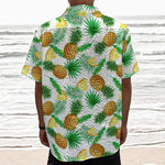 White Watercolor Pineapple Pattern Print Textured Short Sleeve Shirt