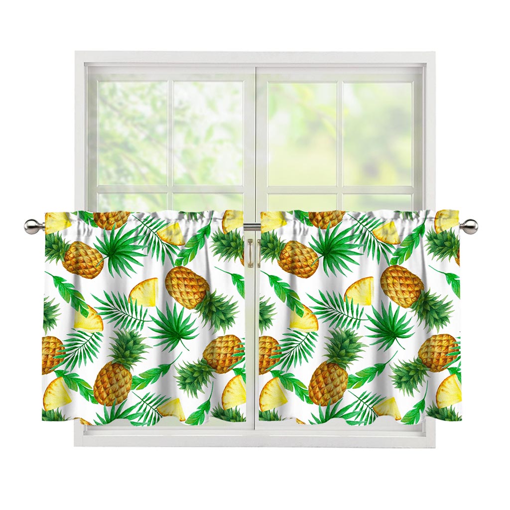 White Watercolor Pineapple Pattern Print Tier Curtains